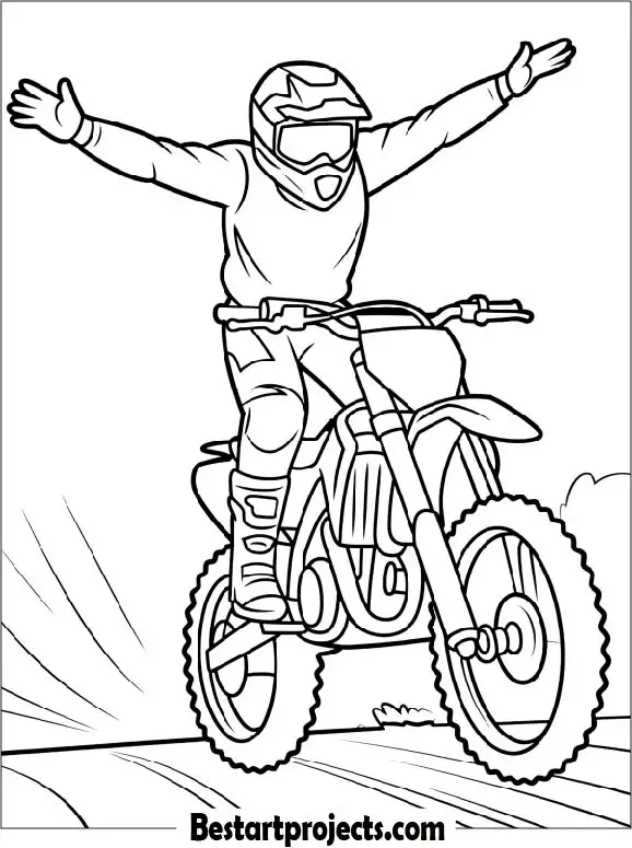 No-Hands Dirt Bike Stunt Coloring Page