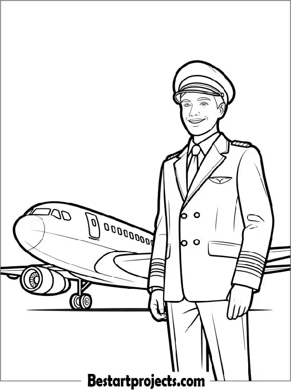 Pilot Standing Beside an Airplane Coloring Page