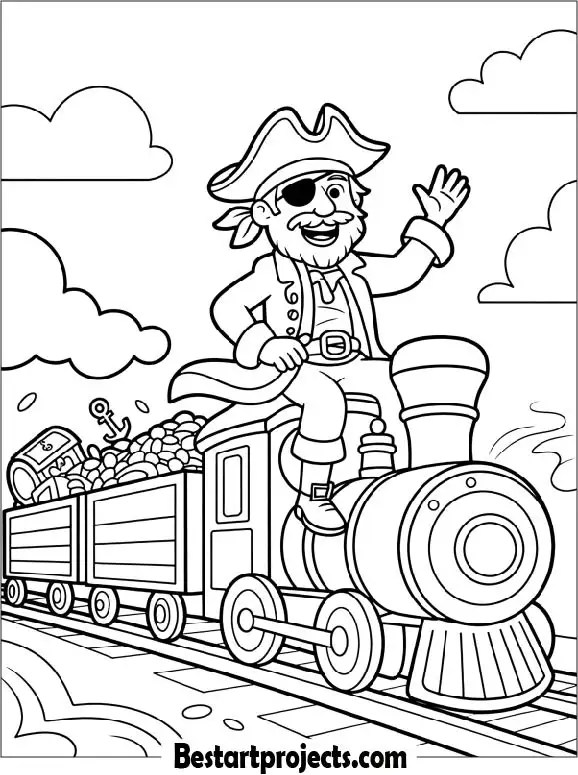 Pirate Treasure Train Coloring Page