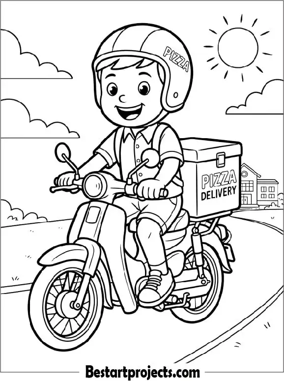 Pizza Delivery Scooter Coloring Page
