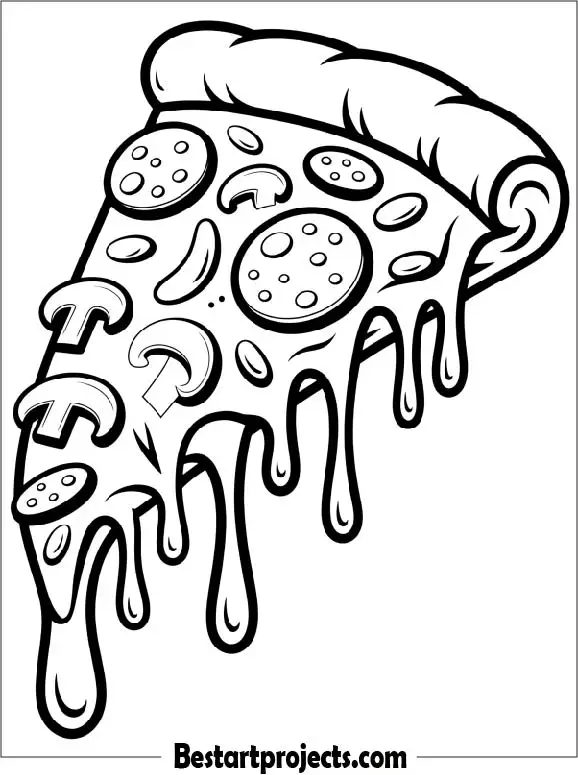 Pizza Slice With Melting Cheese To Color