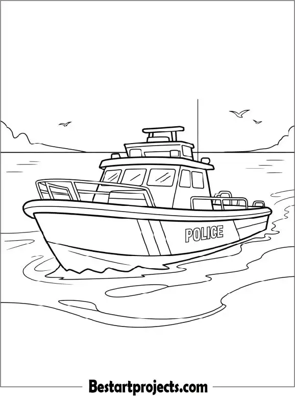 Police Boat Coloring Page