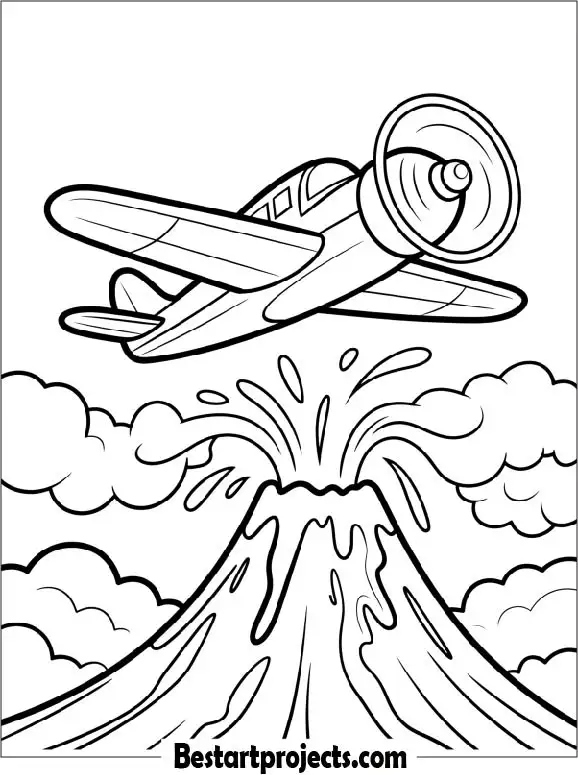 Propeller Airplane Flying over Volcano
