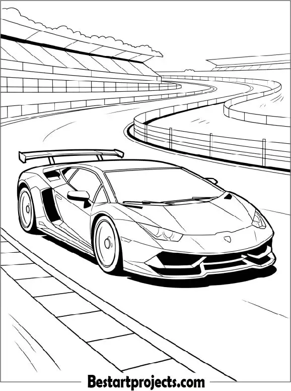 Racing Lamborghini on a Track Coloring Sheet