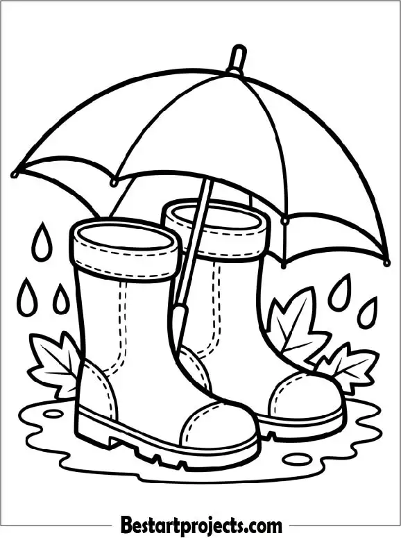 Rain Boots and Umbrella to Color