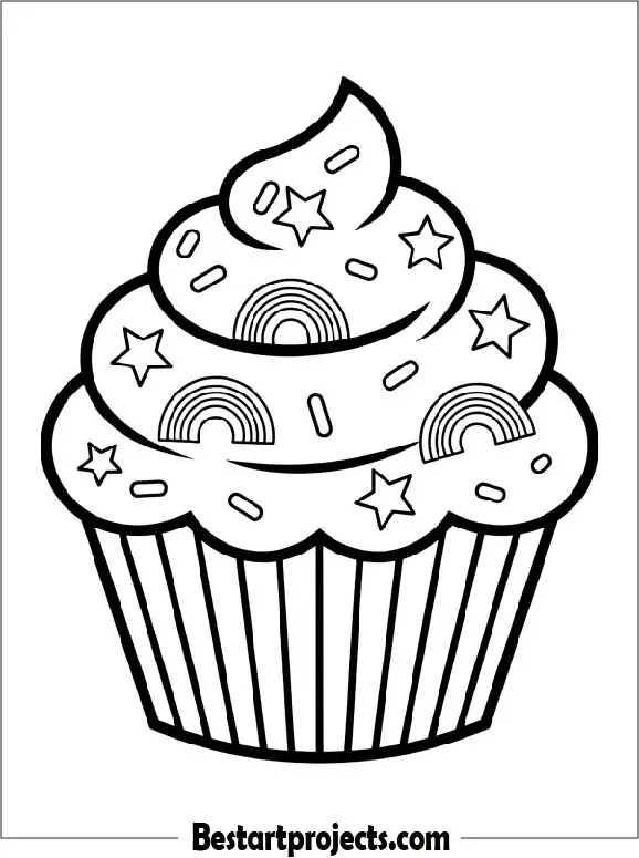 Rainbow Frosting Cupcake Coloring Sheet