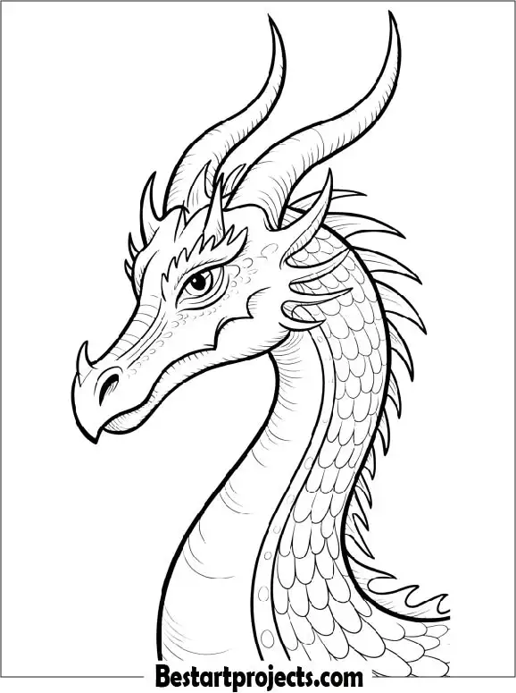 Realistic Dragon Face Coloring Page for Adults