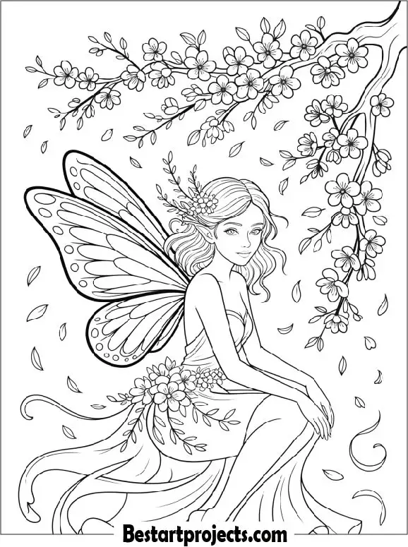 Realistic Fairy Coloring Page for Adults