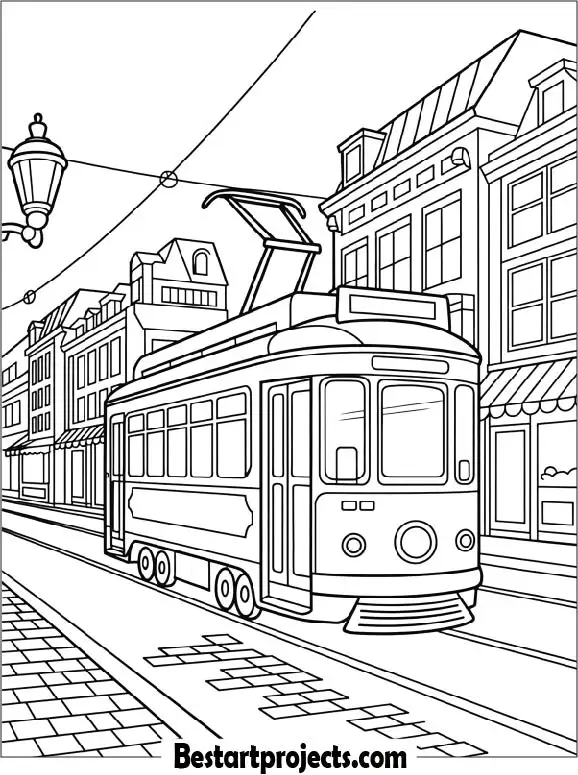 Realistic Tram City Coloring Page