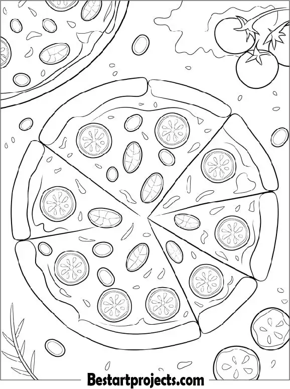 Realistic pizza coloring page