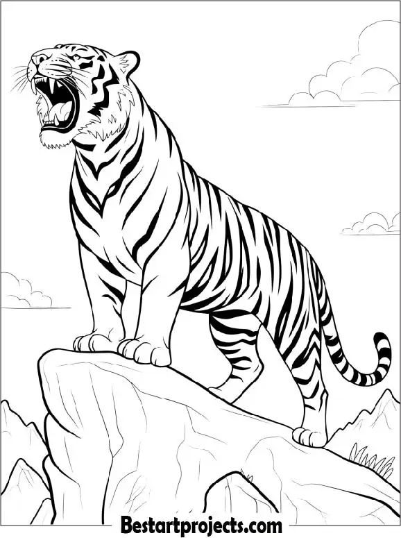 Roaring Tiger Standing on a Cliff