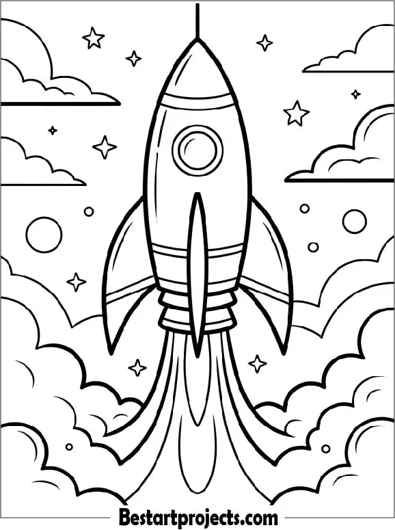 Rocket Blasting Off To Color For Kids