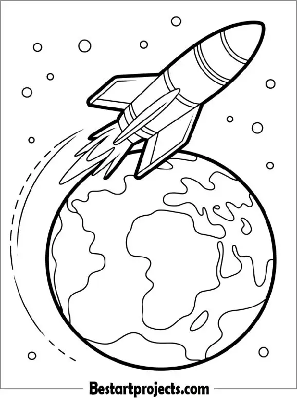 Rocket Orbiting Earth Coloring Sheet