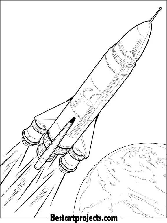 Rocket Traveling to the Moon Coloring Page