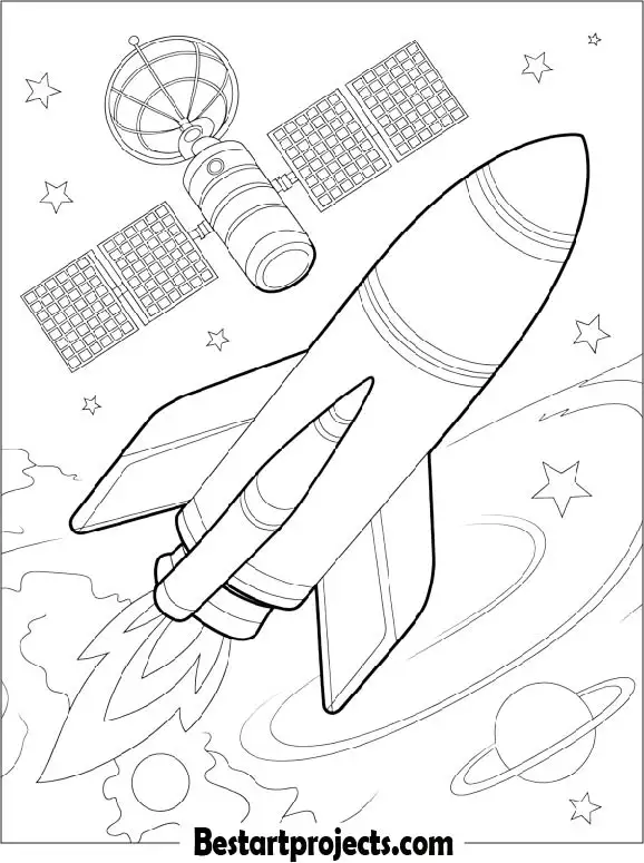 Rocket and Satellite Coloring Page for Kids