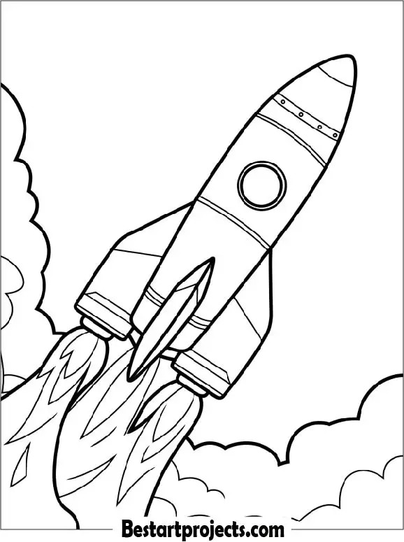Rocket with Flaming Boosters Coloring Page