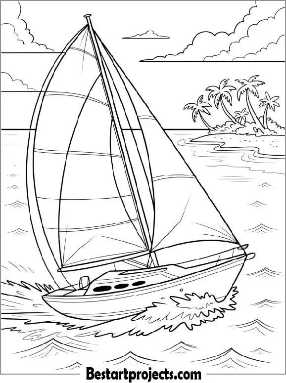 Sailboat on the Ocean Coloring Page