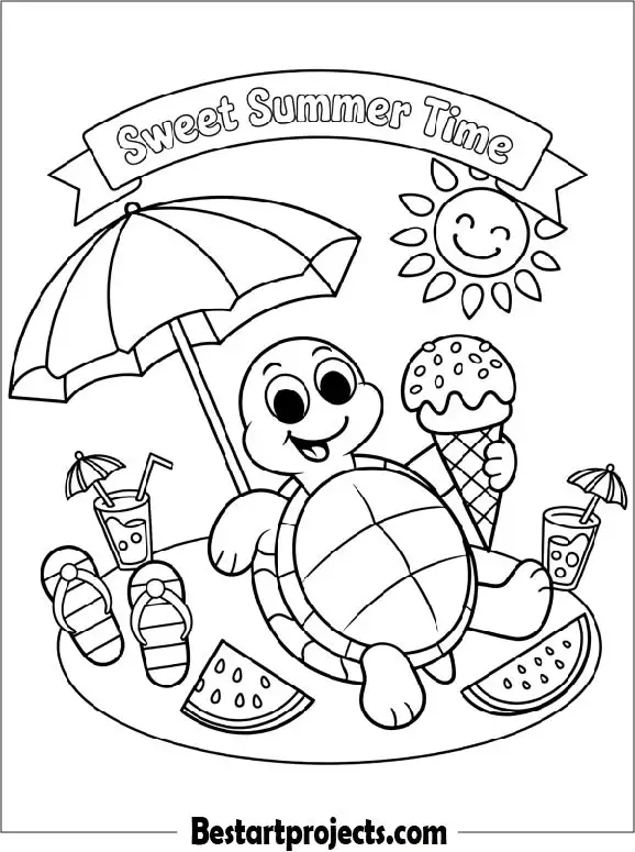 Sea Turtle Enjoying Summer Coloring Page