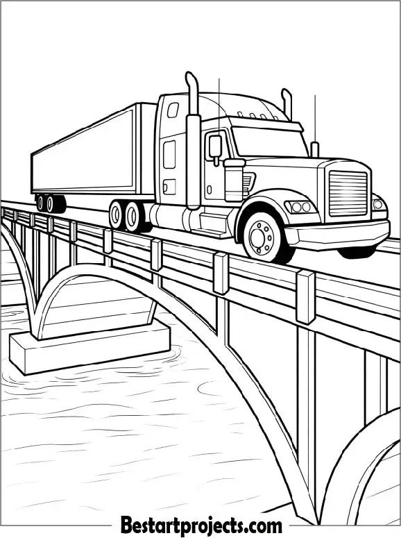 Semi Truck Crossing a Bridge Over a River