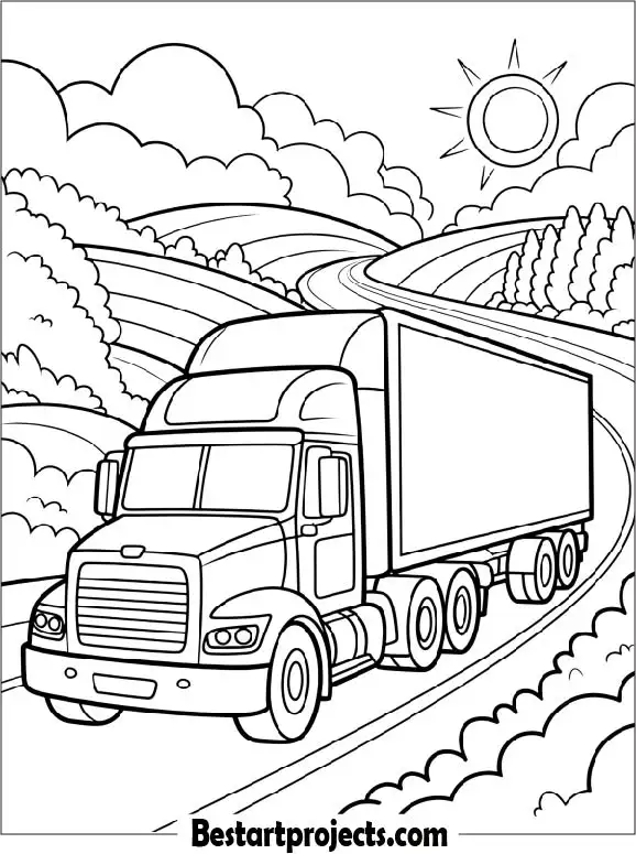 Semi Truck Passing Through a Scenic Valley