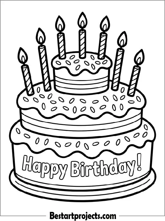Simple Birthday Cake Coloring Page