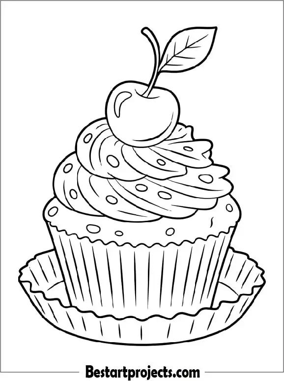 Simple Cupcake With Cherry On Top Coloring Page