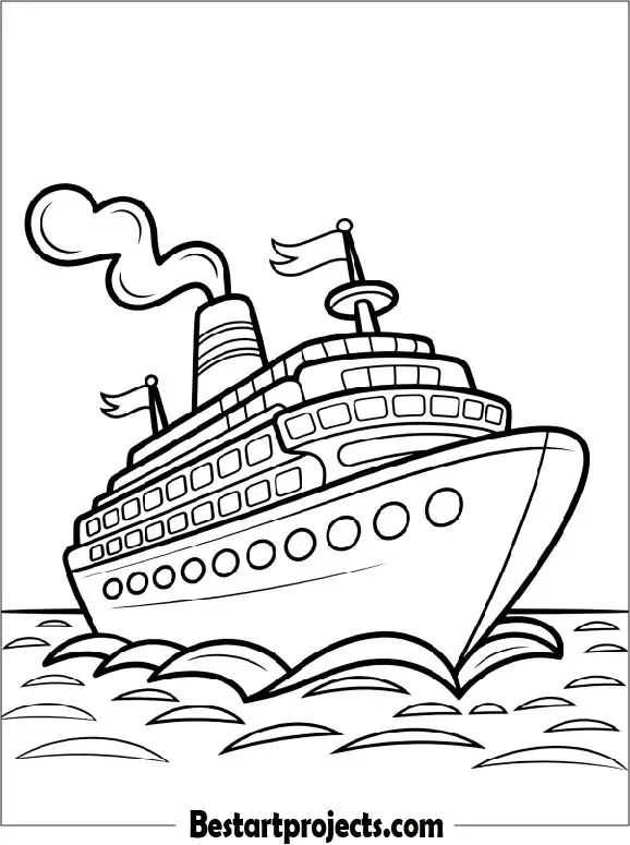 Simple Outline Of a Cruise Ship To Color For Kids