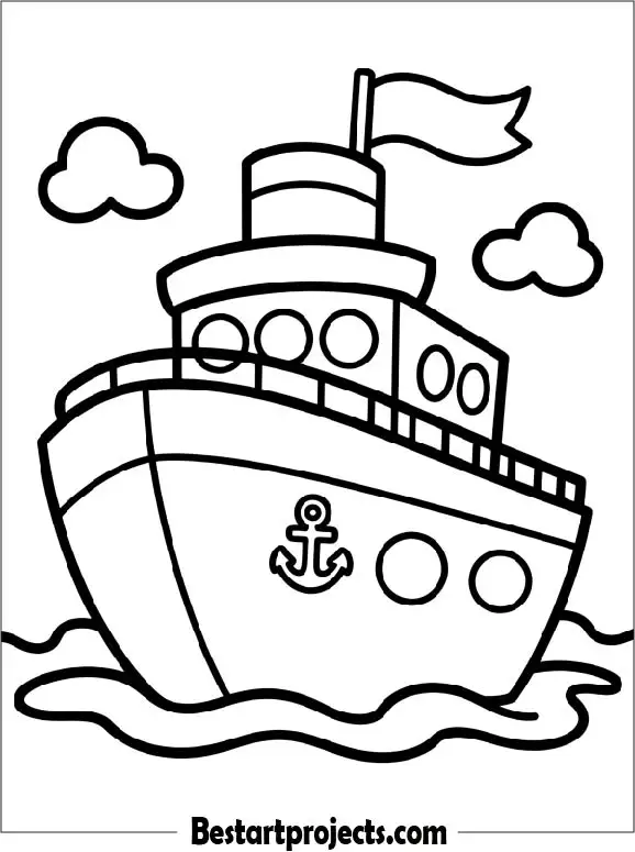 Simple Ship Coloring Page for Preschoolers