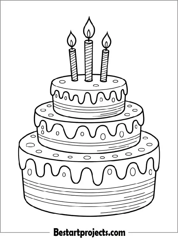 Simple Three-Layer Cake with Candles Coloring Page
