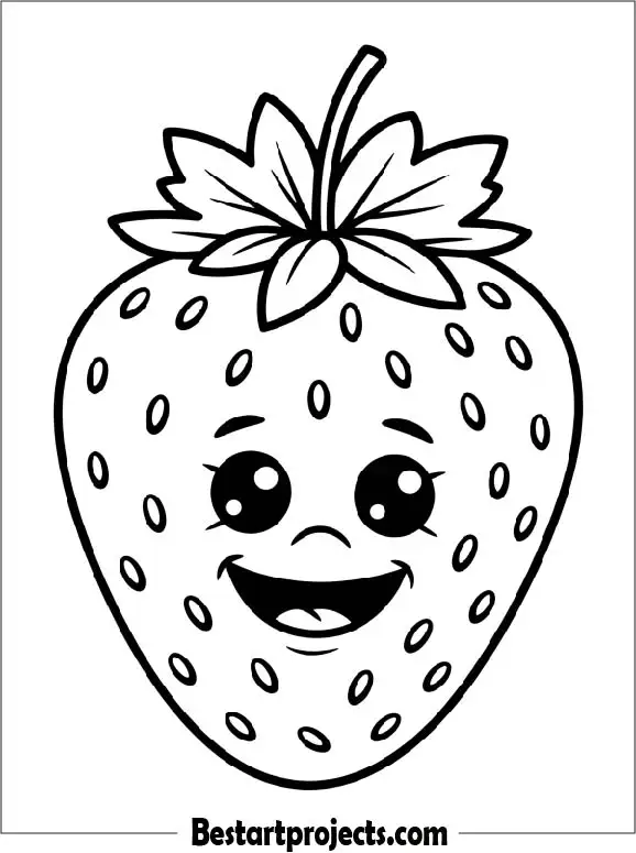 Smiling Cartoon Strawberry Coloring Page For Kids