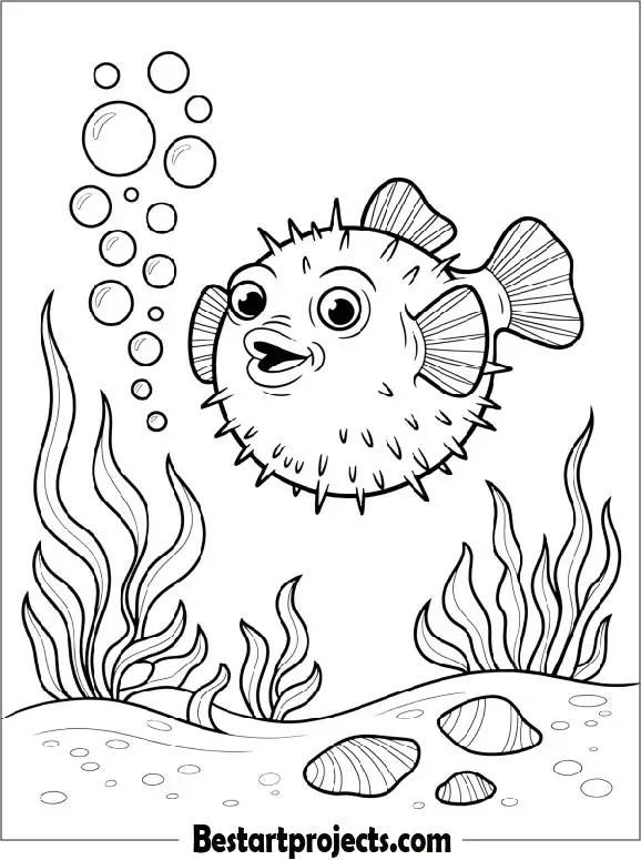 Smiling Puffer Fish Coloring Page
