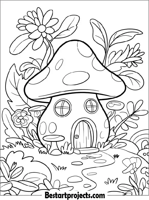 Smurfs Mushroom House Coloring Page