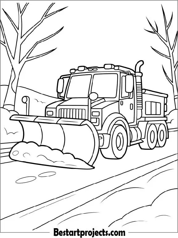 Snow Plow Truck Clearing a Winter Road