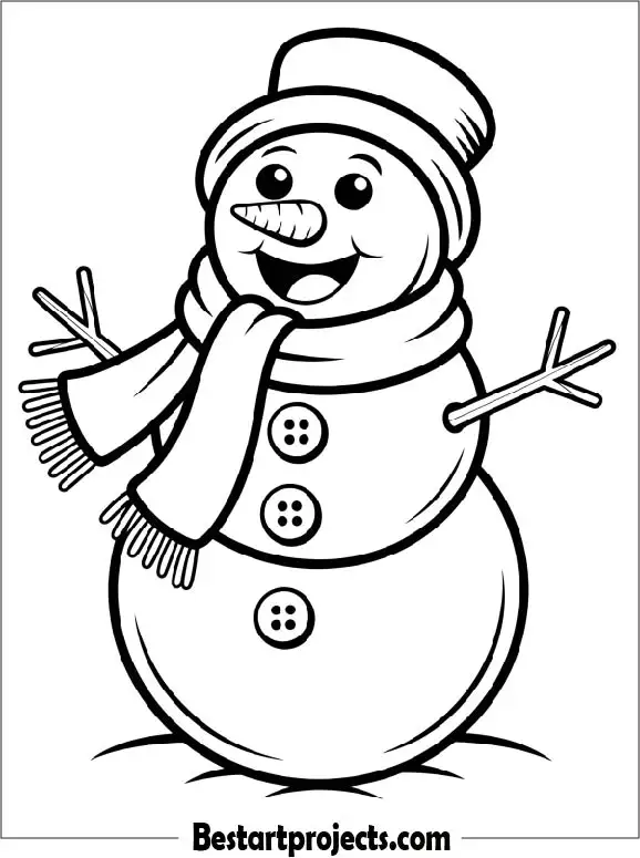Snowman Wearing a Scarf Coloring Page