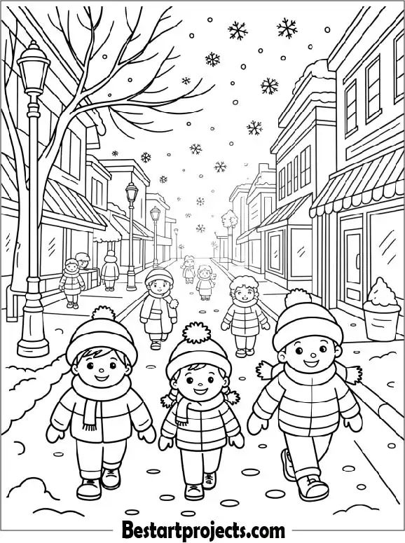 Snowy City Coloring Page
