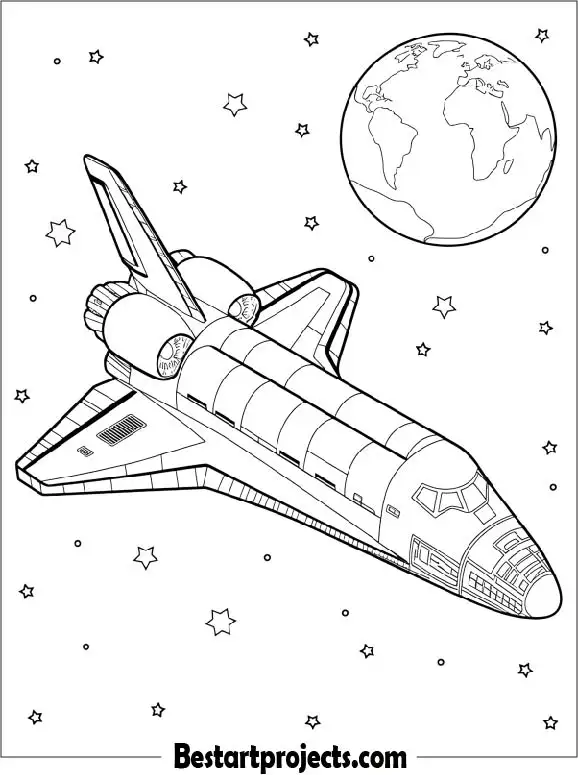 Space Shuttle Discovery in Space Coloring Sheet