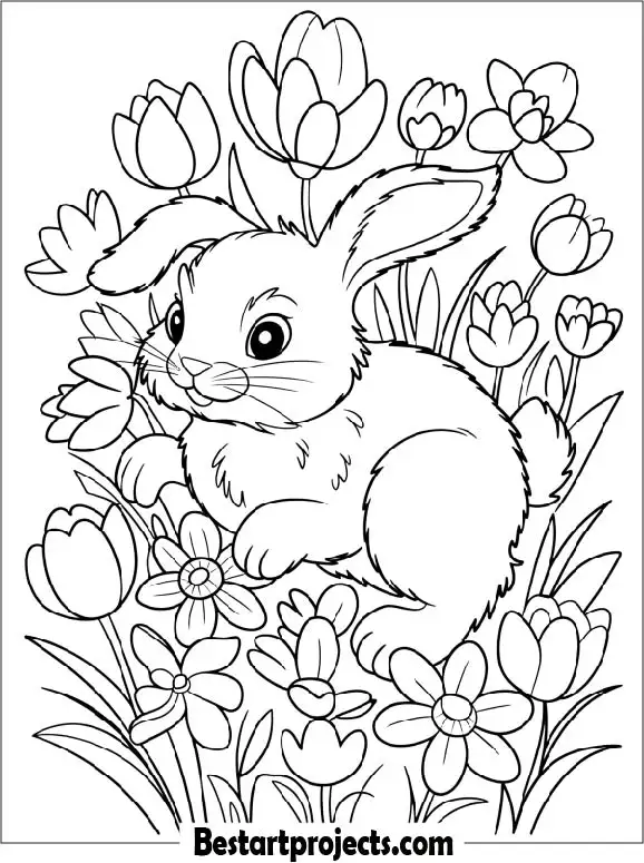 Spring Bunny Coloring Page