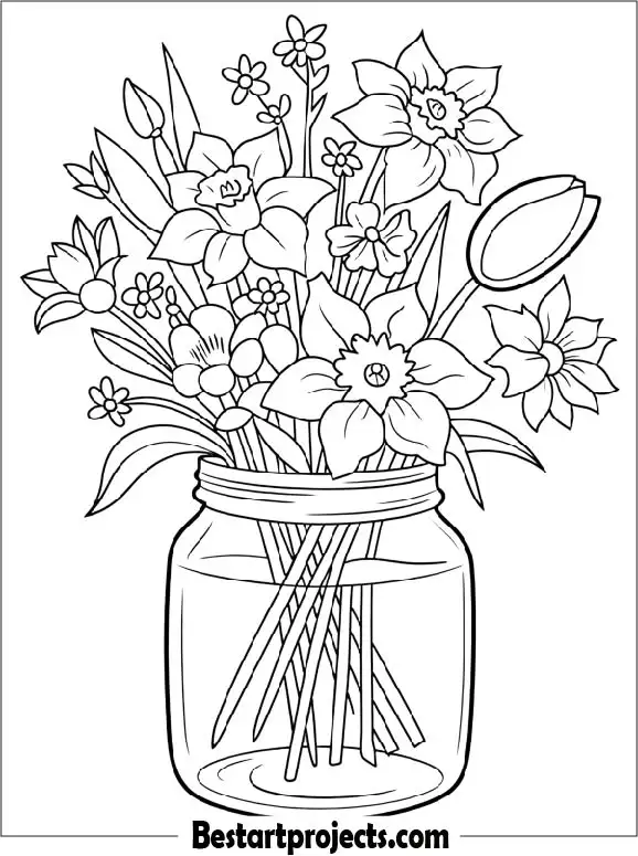 Spring Flowers in a Jar Coloring Page