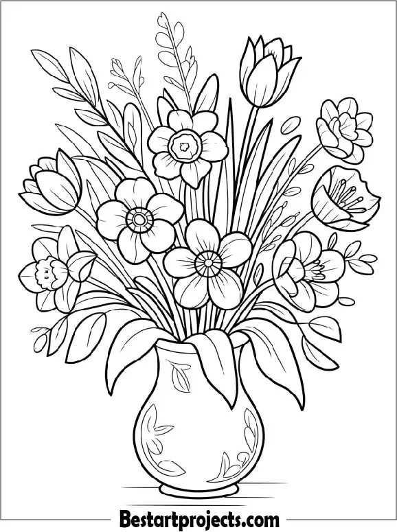Spring Flowers in a Vase Coloring Page