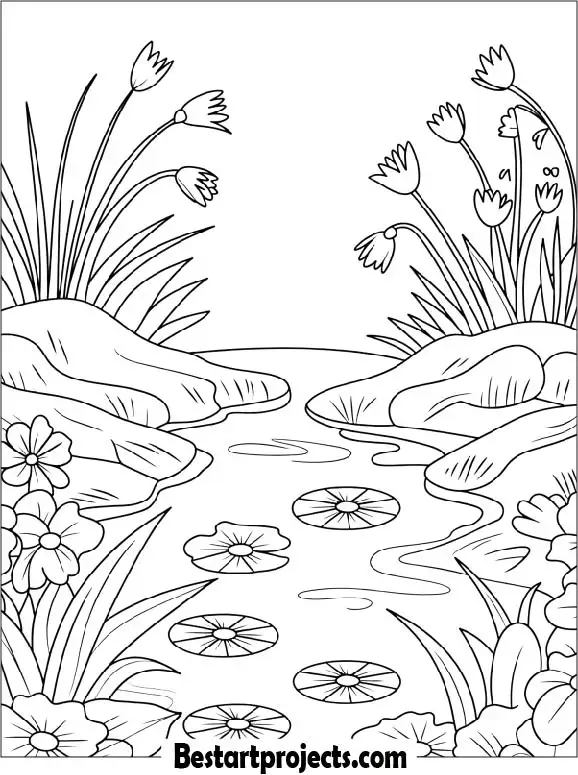 Spring Pond Coloring Page