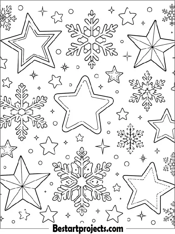 Stars And Snowflakes Coloring Page