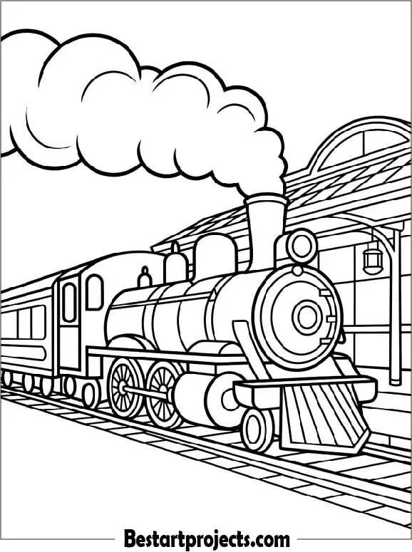 Steam Locomotive at the Train Station Printable PDF