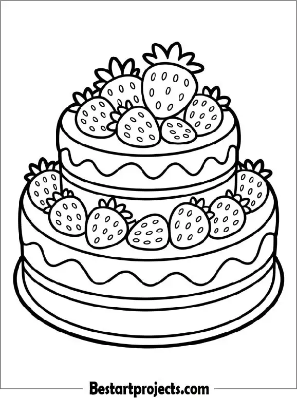Strawberry Cake Coloring Page