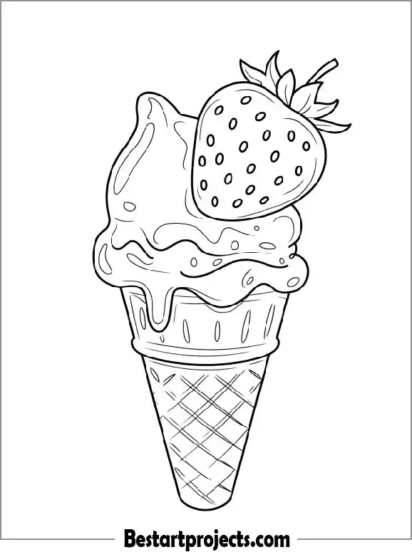 Strawberry ice cream cone Coloring Page