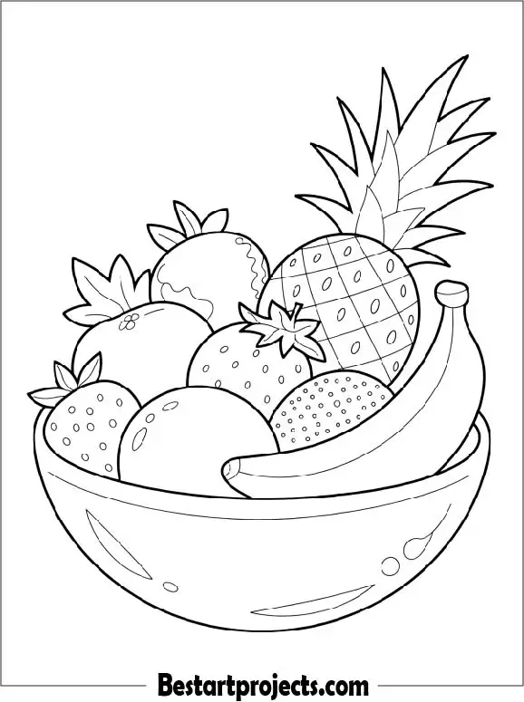 Strawberry in a Fruit bowl Coloring Sheet