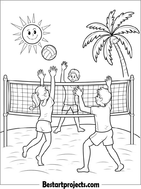 Summer Beach Volleyball Coloring Page