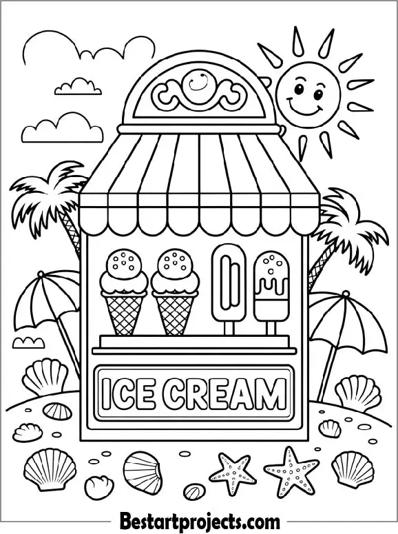 Summer Ice Cream Shop to Color