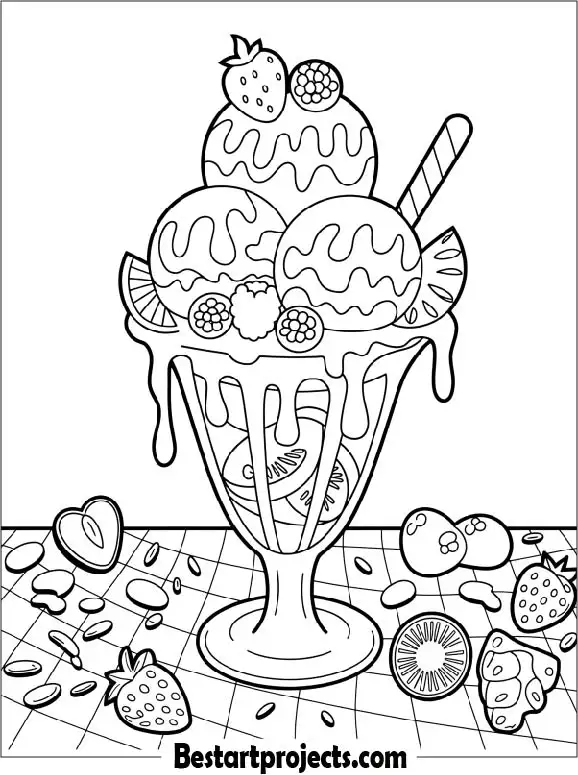 Summer Ice Cream Sundae Coloring Page