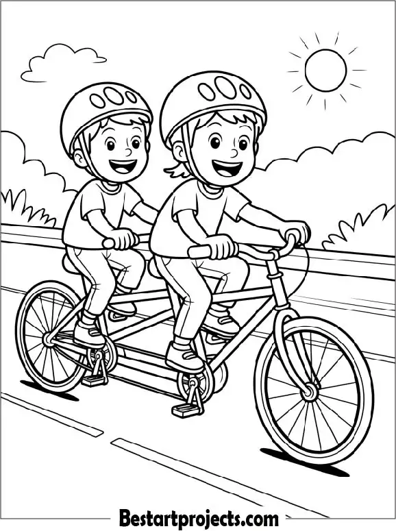 Tandem Bicycle Ride Coloring Page for Kids
