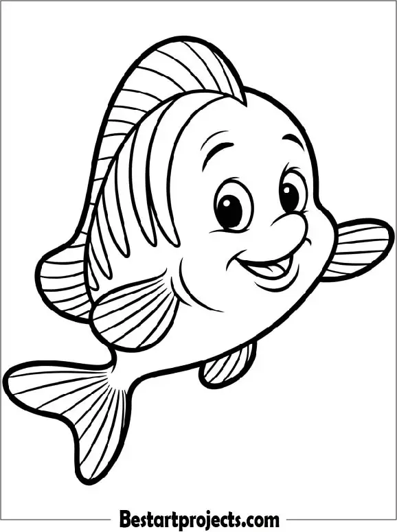The Little Mermaid Flounder Outline Coloring Page
